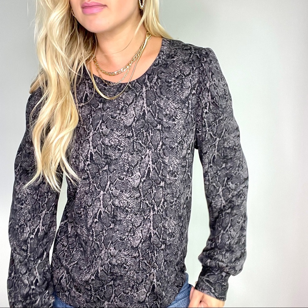 Rails Grey Snakeskin Long Sleeve Top
